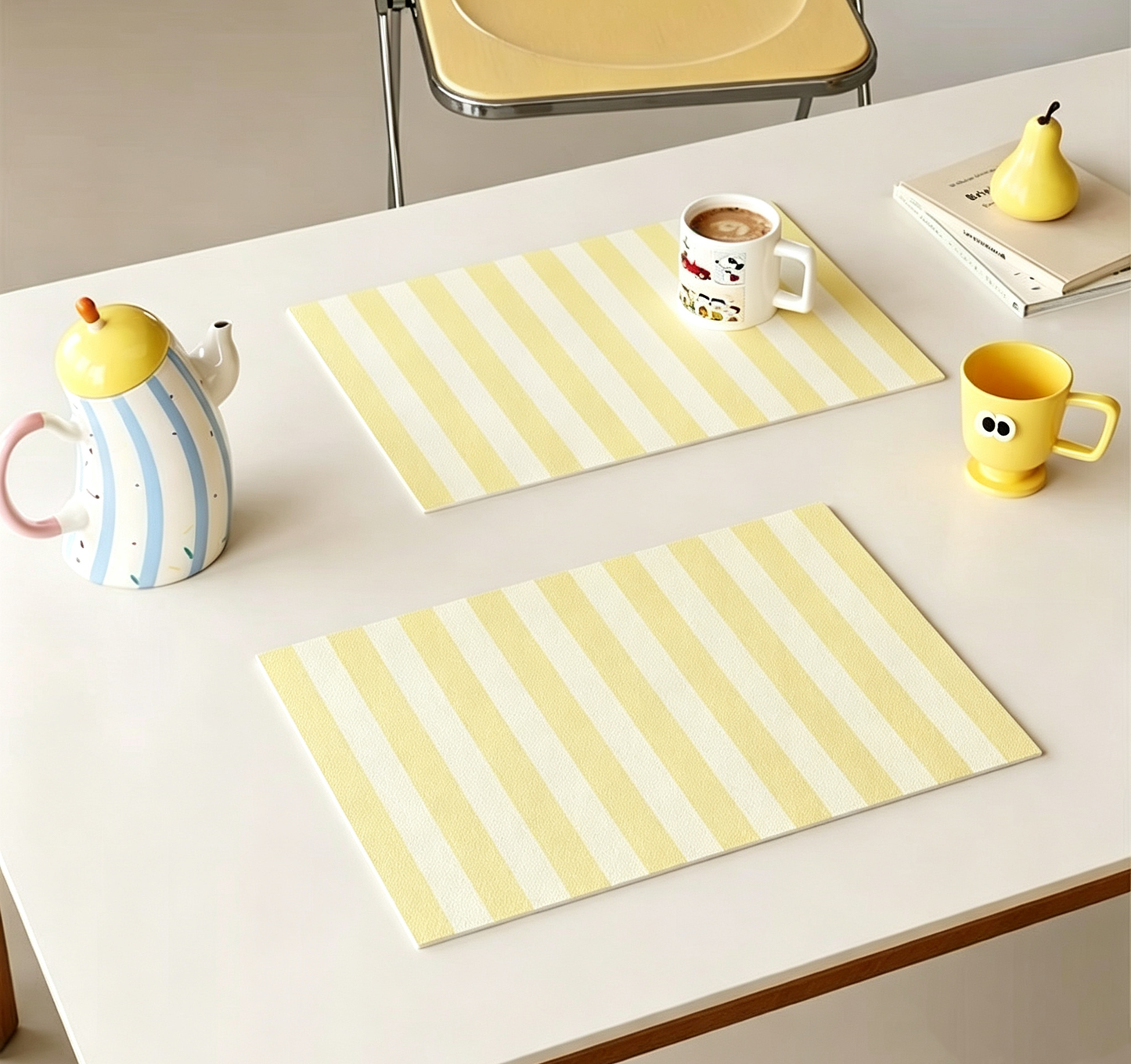 Ins Macaron Striped Leather Dining Mat, Non-stain Heat Insulated Table Runner, Easy Clean Waterproof Bar Mat for Cafe Home