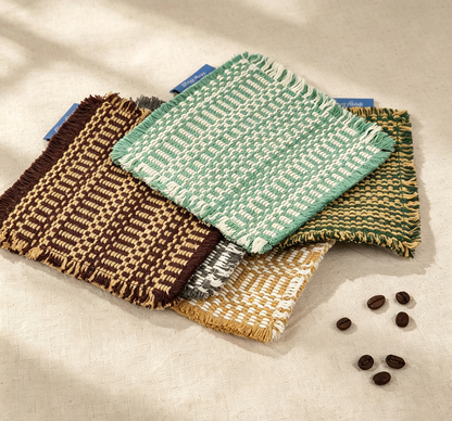 Japanese Retro Tassel Knit Cup Coaster, Thick Cotton Linen Insulated Table Mat, Decorative Pad for Coffee Shop & Home Table