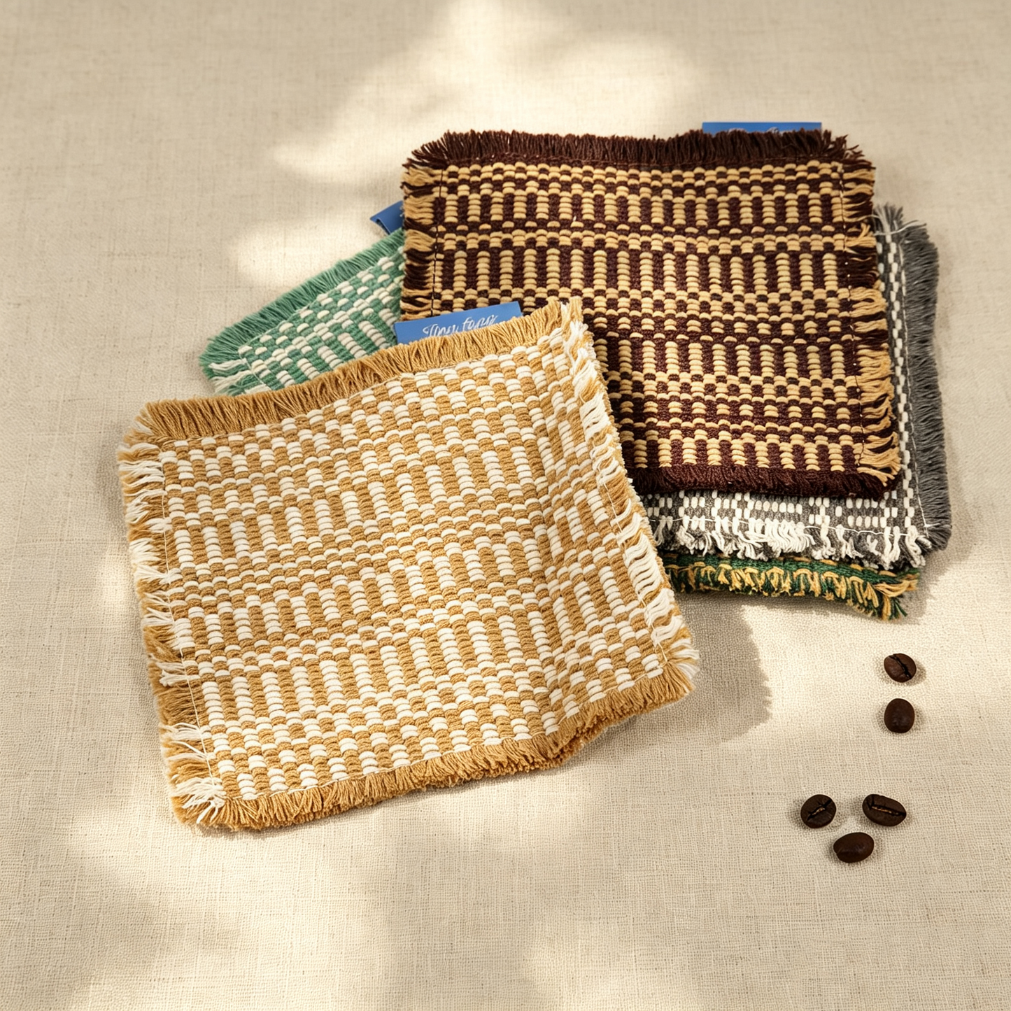 Japanese Retro Tassel Knit Cup Coaster, Thick Cotton Linen Insulated Table Mat, Decorative Pad for Coffee Shop & Home Table