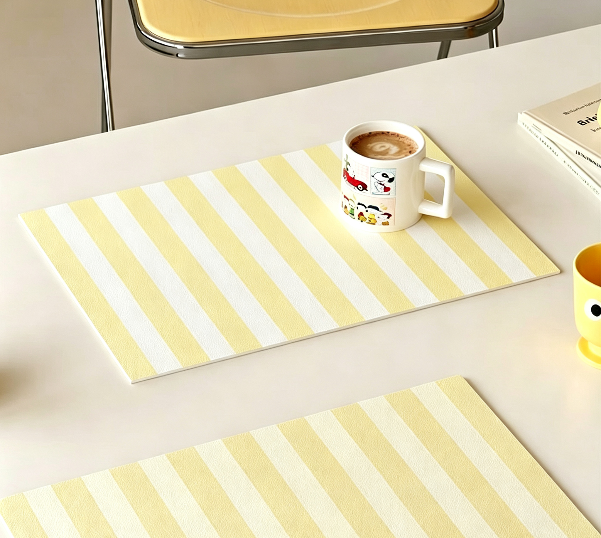 Ins Macaron Striped Leather Dining Mat, Non-stain Heat Insulated Table Runner, Easy Clean Waterproof Bar Mat for Cafe Home