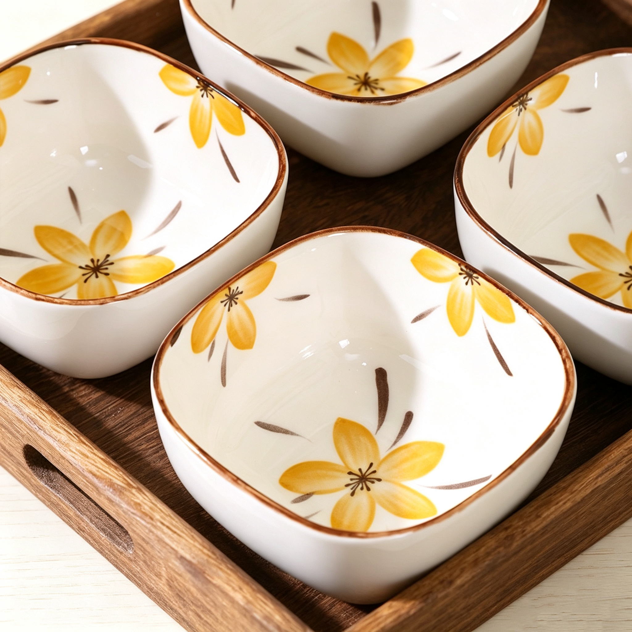 Japanese Hand-Painted Ceramic Small Dipping Plates, Household Soy Sauce Vinegar Dishes, Square Seasoning Bowls for Hot Pot Pickles Snacks