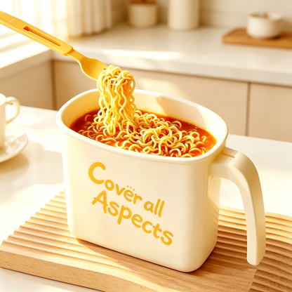 Large Capacity Instant Noodle Bowl with Handle, Dorm Student No-wash Ramen Cup, Portable Square Soup Bowl for Packaged Noodles