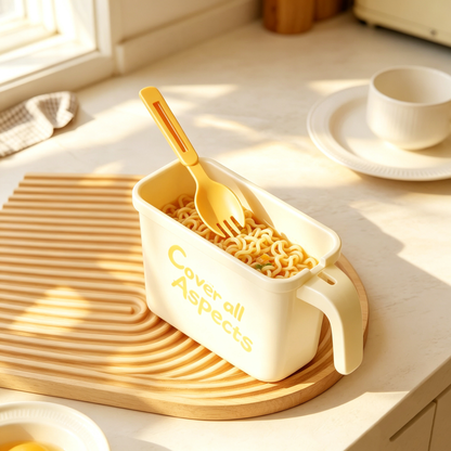 Large Capacity Instant Noodle Bowl with Handle, Dorm Student No-wash Ramen Cup, Portable Square Soup Bowl for Packaged Noodles