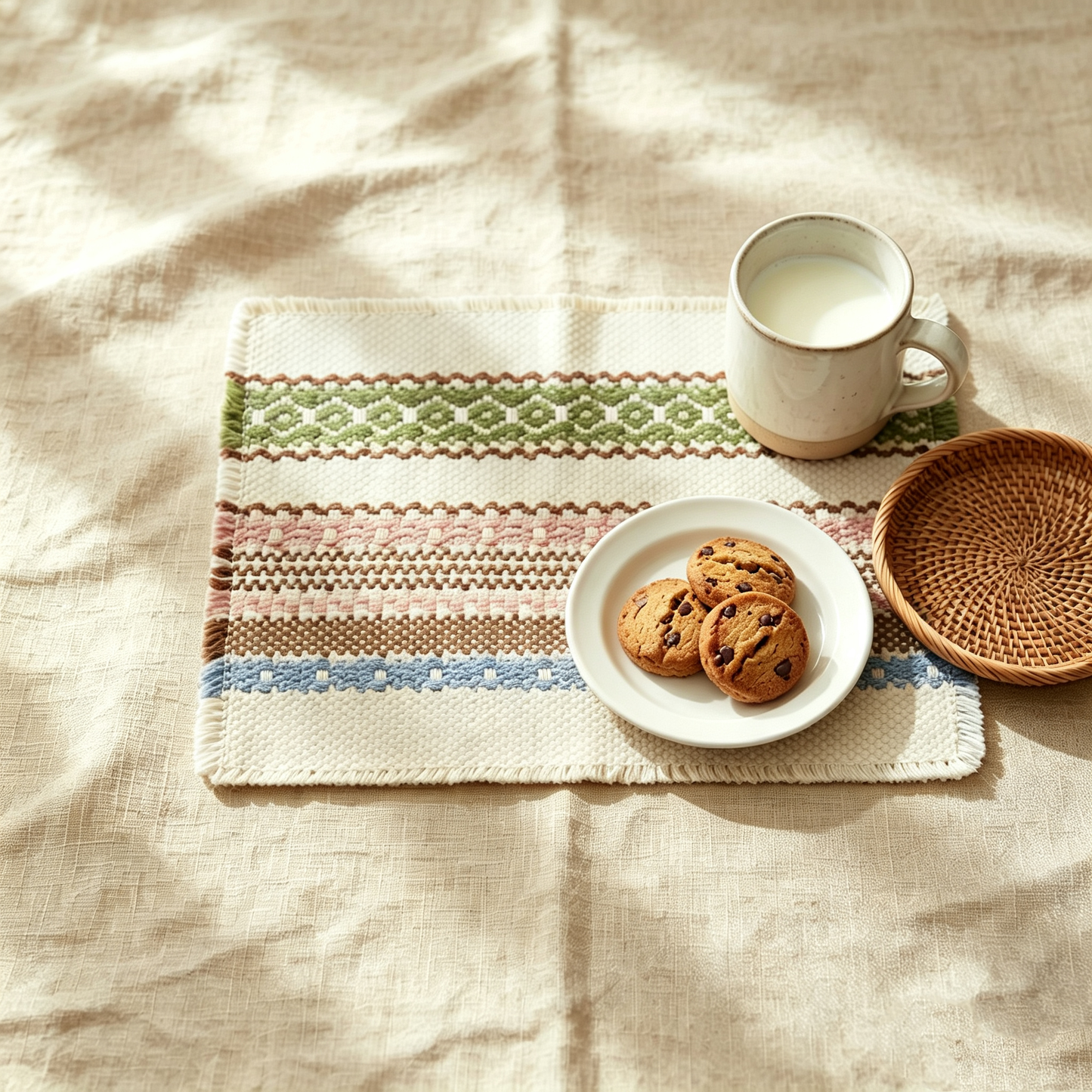Nordic Cotton Linen Woven Placemats, Striped Heat Resistant Non-Slip Table Mats, Decorative Insulation Pads for Dinner Table