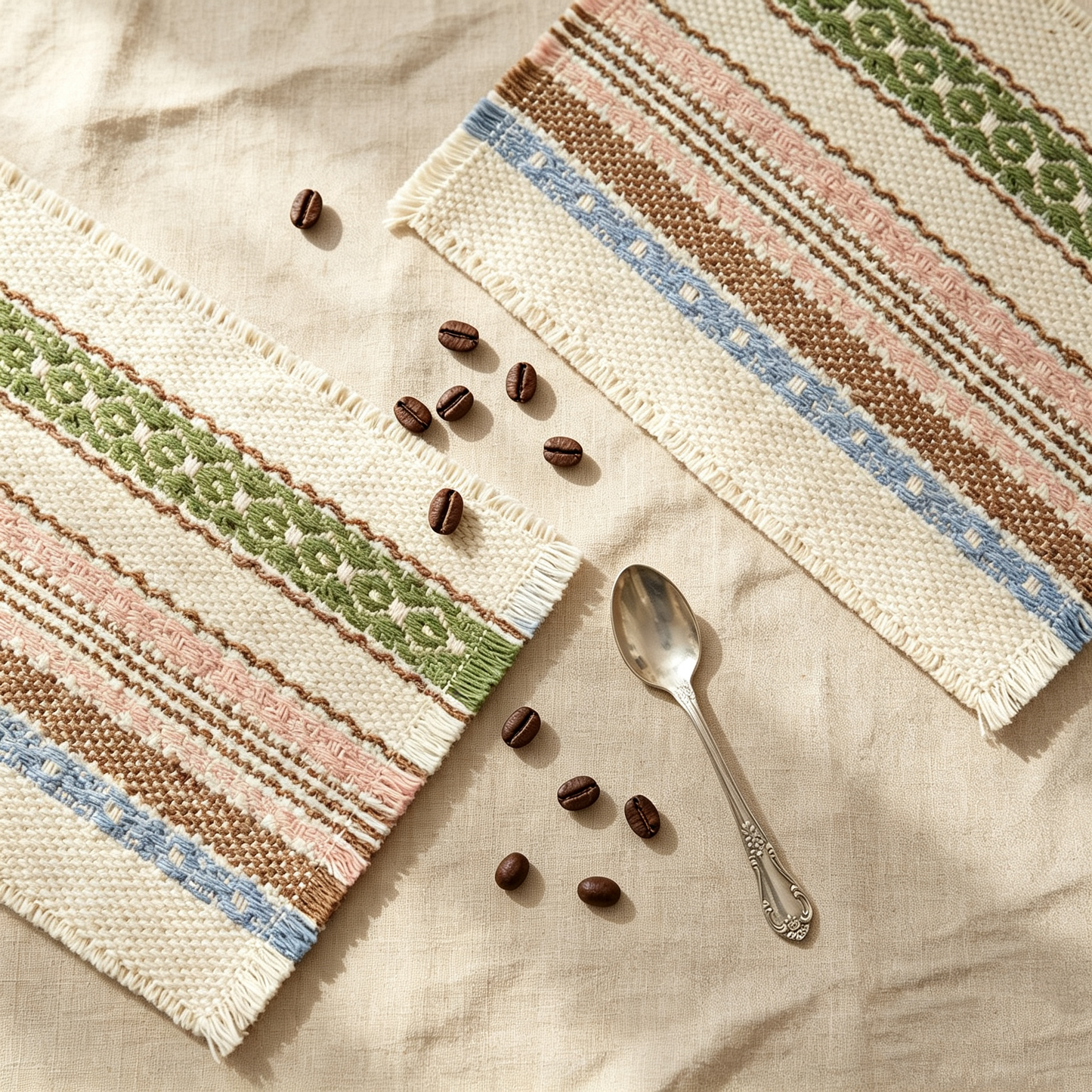 Nordic Cotton Linen Woven Placemats, Striped Heat Resistant Non-Slip Table Mats, Decorative Insulation Pads for Dinner Table