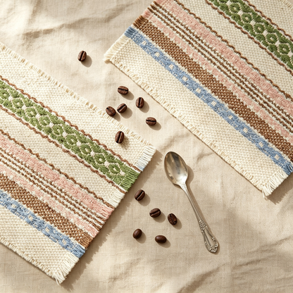 Nordic Cotton Linen Woven Placemats, Striped Heat Resistant Non-Slip Table Mats, Decorative Insulation Pads for Dinner Table